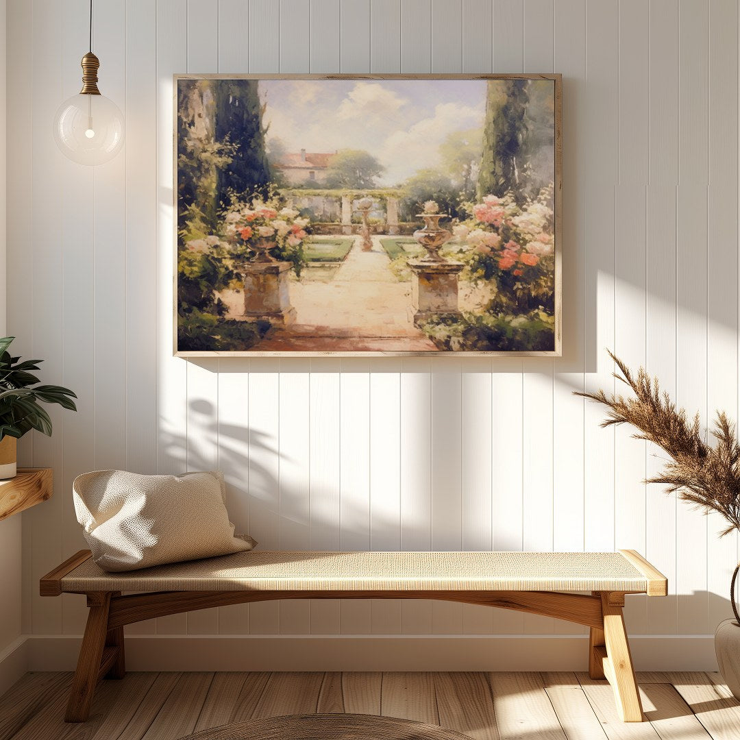 Immerse yourself in serenity with this captivating garden scene. The painting beautifully captures for Hallway