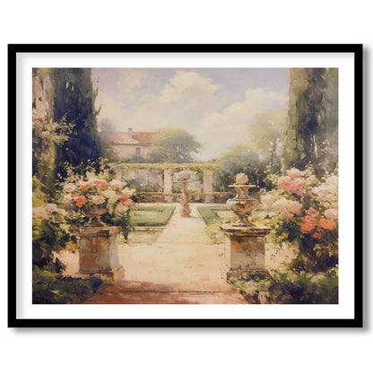Immerse yourself in serenity with this captivating garden scene. The painting beautifully captures for lovely-house