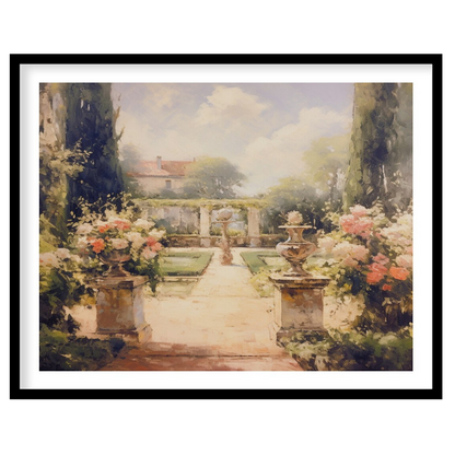 Immerse yourself in serenity with this captivating garden scene. The painting beautifully captures for lovely-house