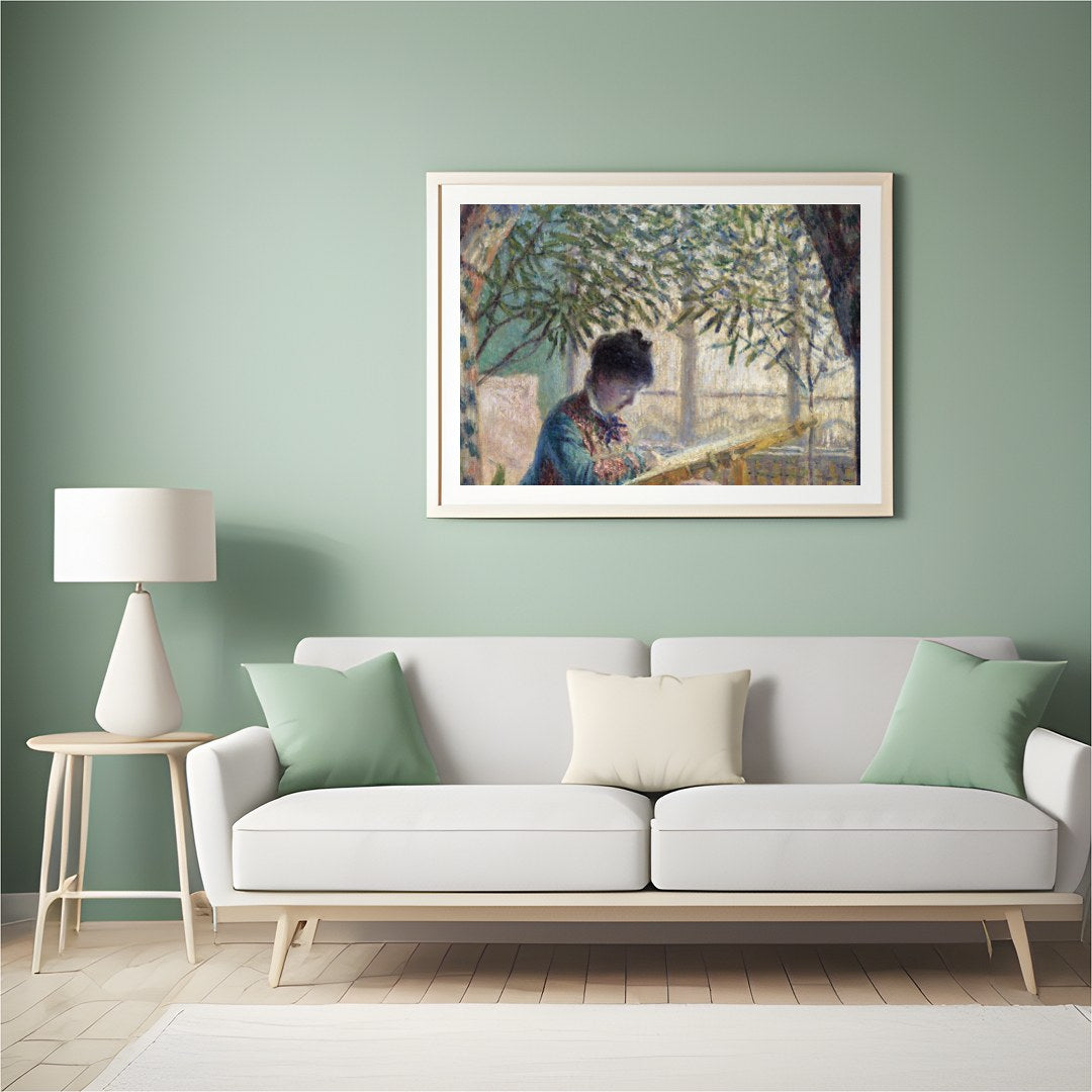 Immerse yourself in the soothing ambiance of a serene garden scene, where a woman quietly reads for Hall
