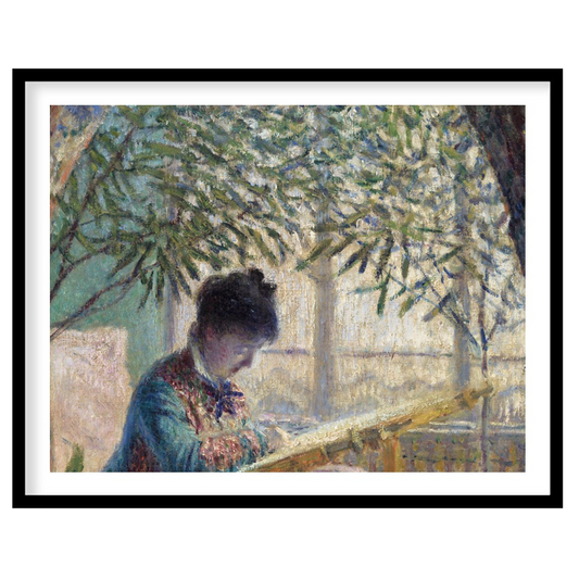 Immerse yourself in the soothing ambiance of a serene garden scene, where a woman quietly reads for office