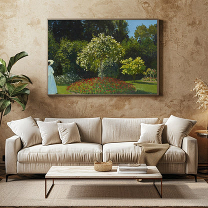 Immerse yourself in the serene beauty of a tranquil garden with this exquisite artwork. Featuring a for Family Room