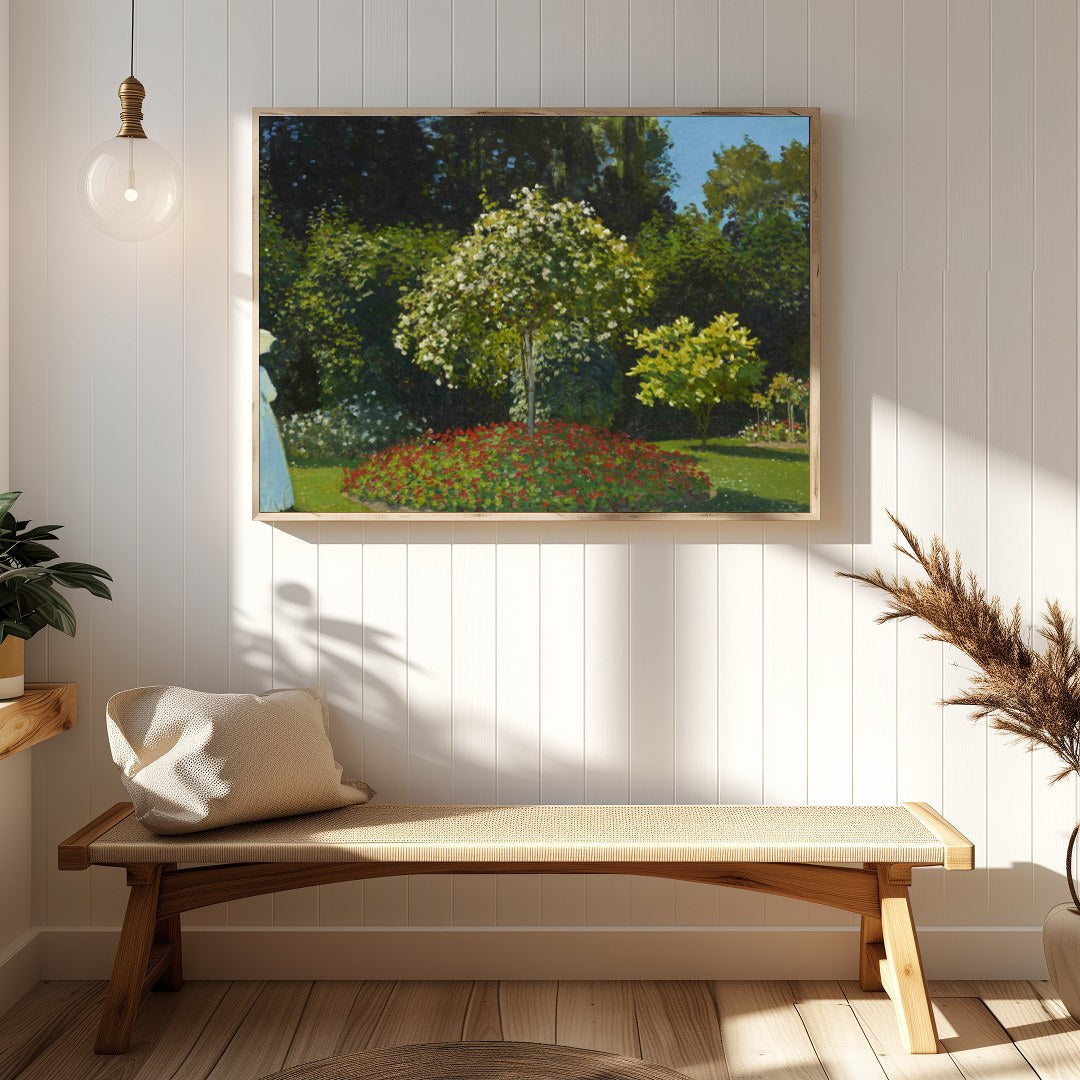 Immerse yourself in the serene beauty of a tranquil garden with this exquisite artwork. Featuring a for Hallway