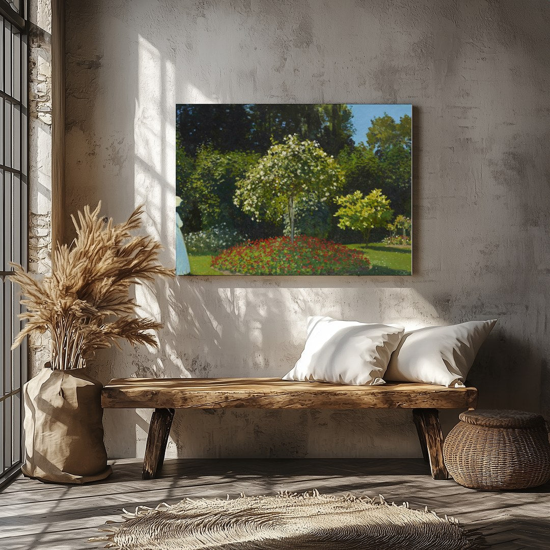 Immerse yourself in the serene beauty of a tranquil garden with this exquisite artwork. Featuring a for Veranda