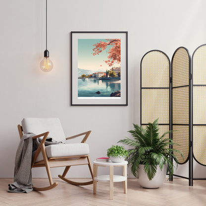 Immerse yourself in the serene beauty of Geneva with this captivating wall art piece. Featuring a for Foyer