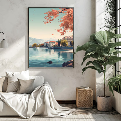 Immerse yourself in the serene beauty of Geneva with this captivating wall art piece. Featuring a for Living Room