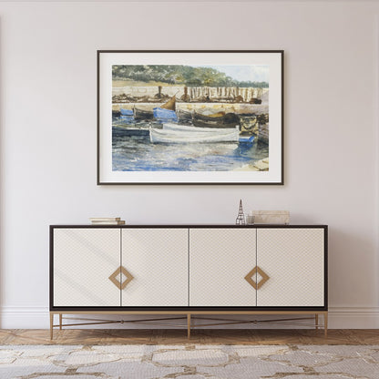 Capture the serene beauty of a quiet harbor with this exquisite watercolor artwork. The gentle for Foyer