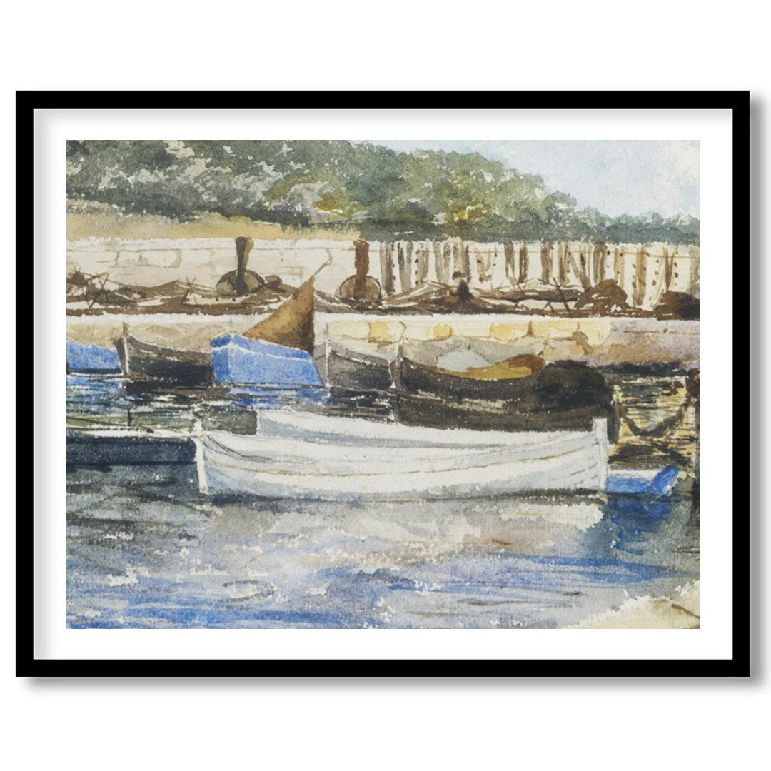 Capture the serene beauty of a quiet harbor with this exquisite watercolor artwork. The gentle for space