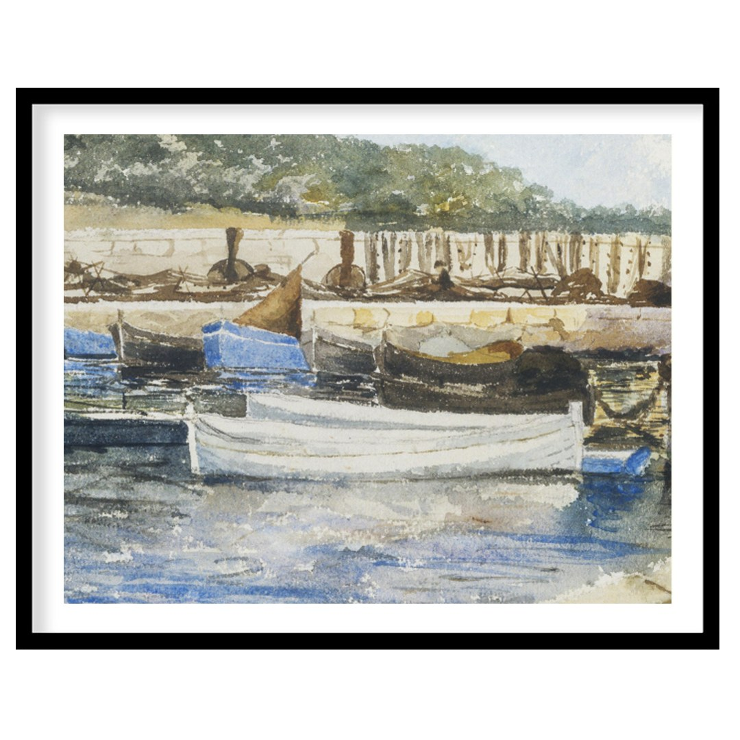 Capture the serene beauty of a quiet harbor with this exquisite watercolor artwork. The gentle for space