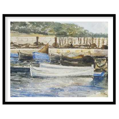 Capture the serene beauty of a quiet harbor with this exquisite watercolor artwork. The gentle for space