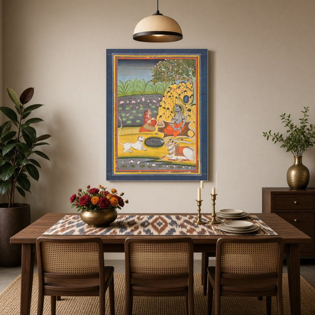 Experience the serene beauty of divine contemplation with this exquisite artwork depicting Shiva for Dining
