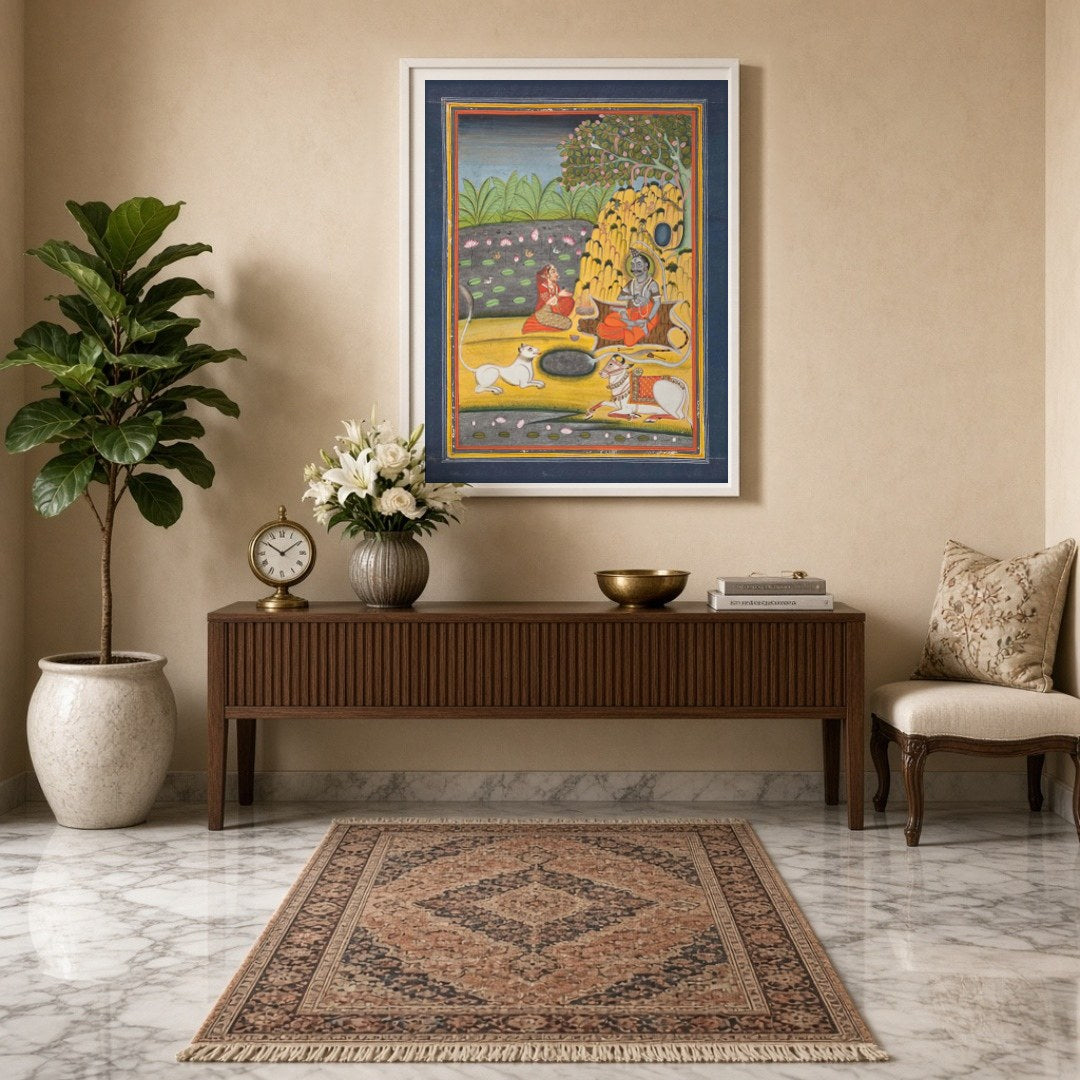 Experience the serene beauty of divine contemplation with this exquisite artwork depicting Shiva for Entrance
