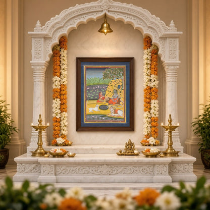 Experience the serene beauty of divine contemplation with this exquisite artwork depicting Shiva for Home Temple