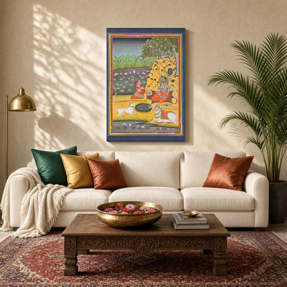 Experience the serene beauty of divine contemplation with this exquisite artwork depicting Shiva for Living Room