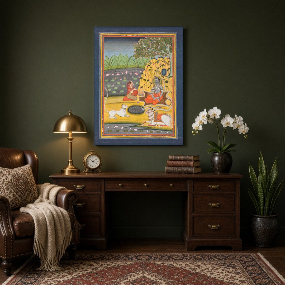 Experience the serene beauty of divine contemplation with this exquisite artwork depicting Shiva for Study