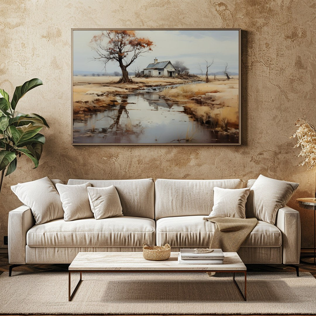 Immerse yourself in the serene elegance of rural landscapes with 'Tranquil Homestead by the for Family Room