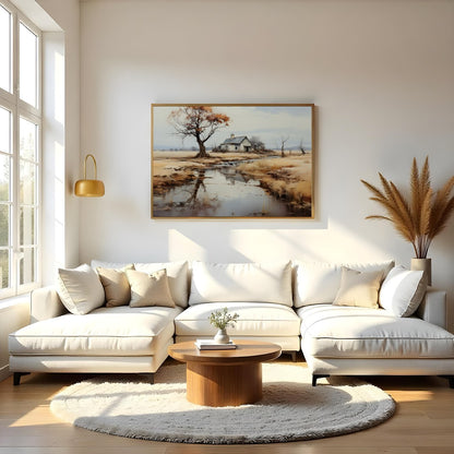 Immerse yourself in the serene elegance of rural landscapes with 'Tranquil Homestead by the for Living Room