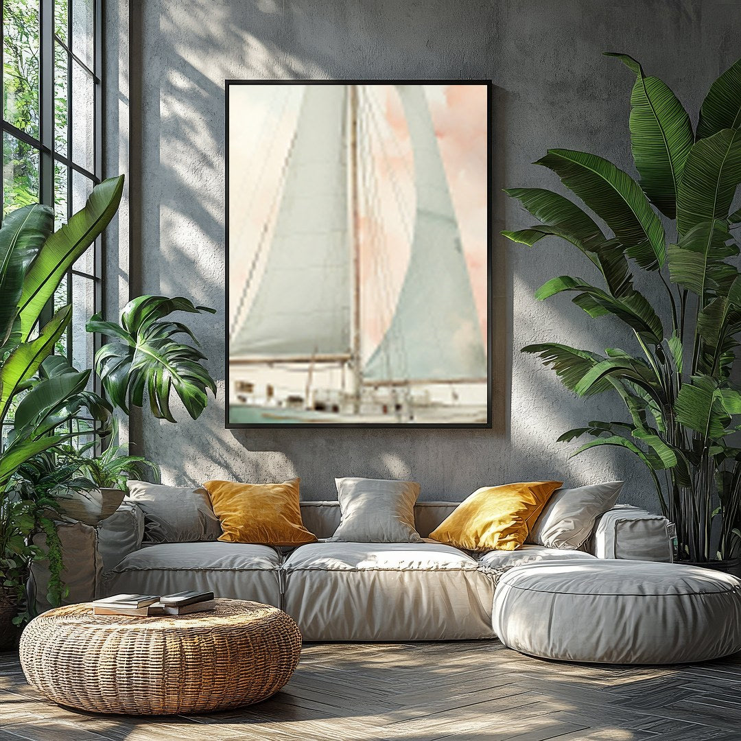 This captivating artwork evokes a sense of calm with its soft, pastel hues and elegant depiction of for Balcony