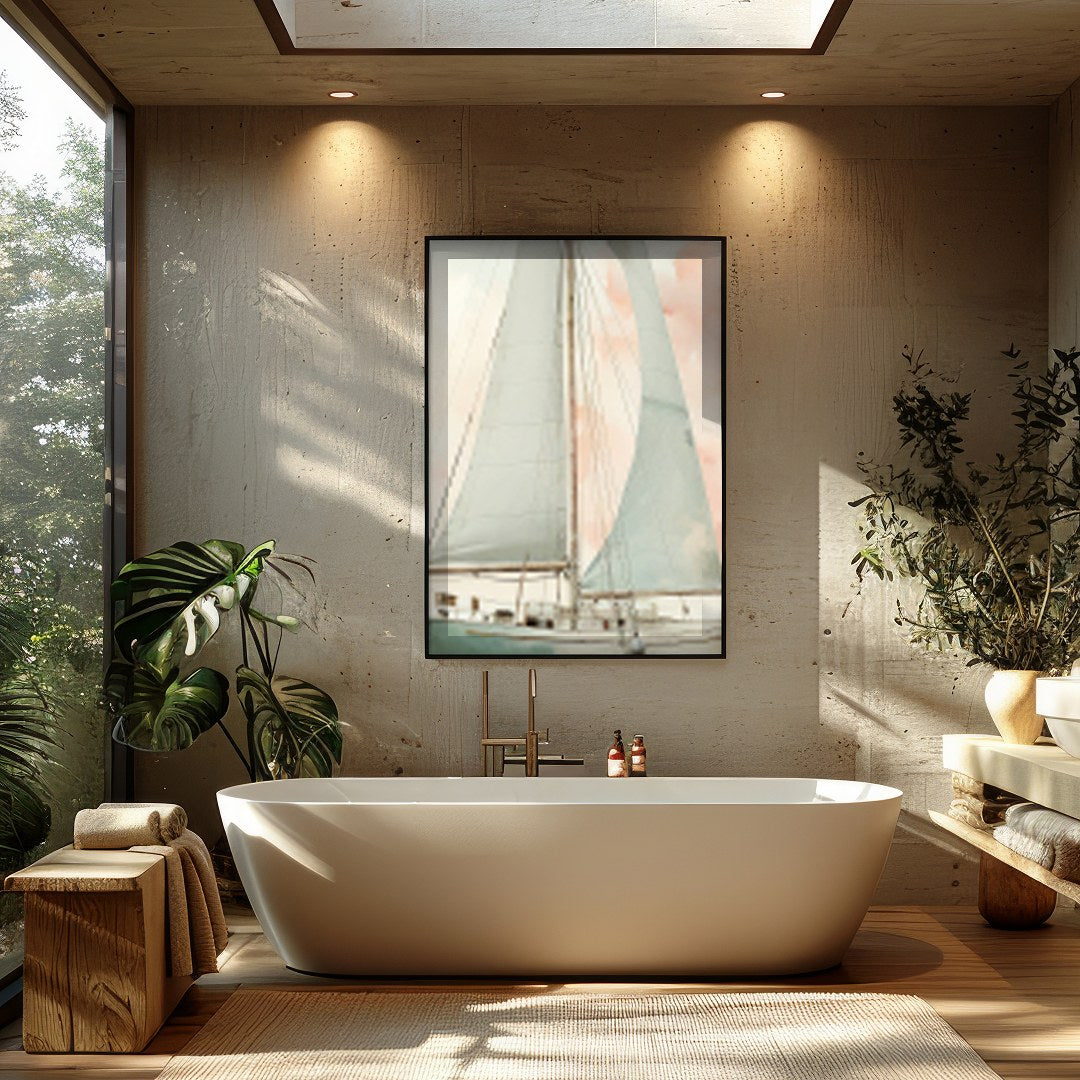This captivating artwork evokes a sense of calm with its soft, pastel hues and elegant depiction of for Bathroom