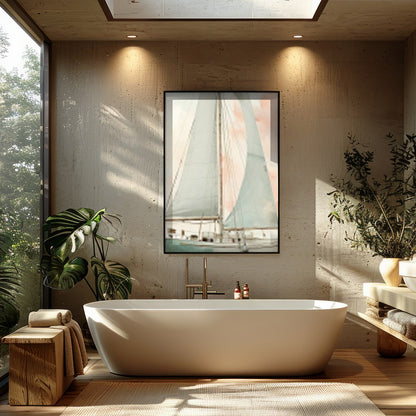 This captivating artwork evokes a sense of calm with its soft, pastel hues and elegant depiction of for Bathroom