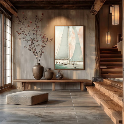 This captivating artwork evokes a sense of calm with its soft, pastel hues and elegant depiction of for Hall