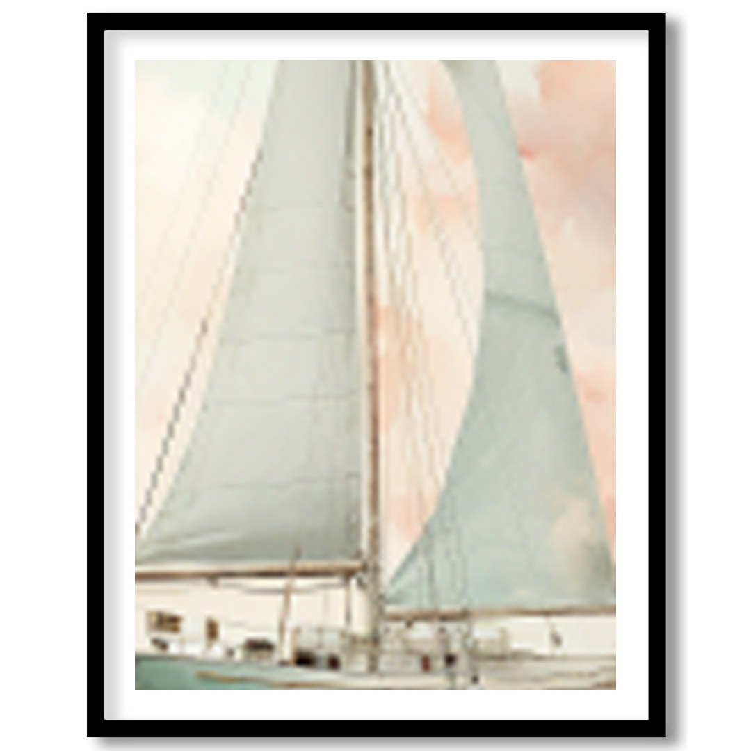 This captivating artwork evokes a sense of calm with its soft, pastel hues and elegant depiction of for house