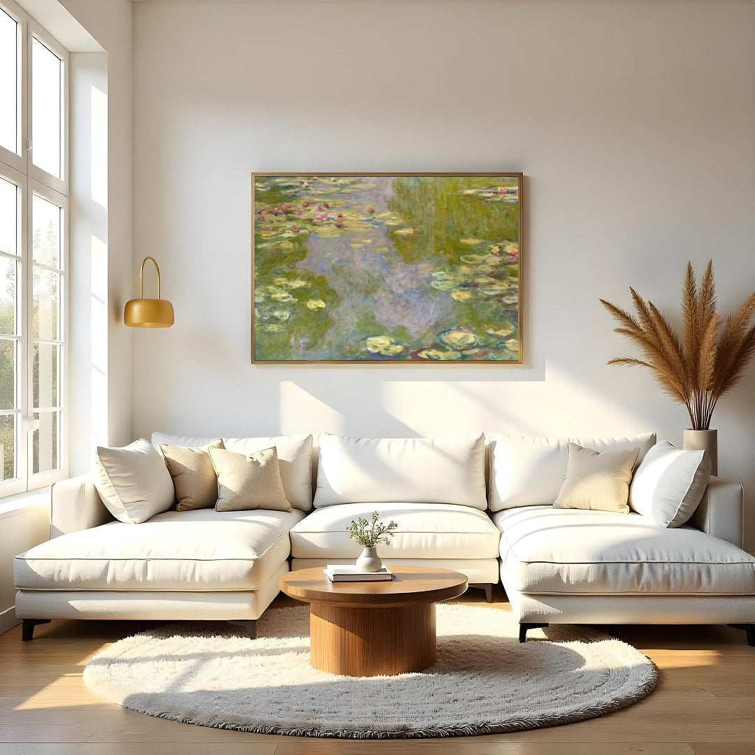 Immerse yourself in the serene beauty of 'Tranquil Impressionist Water Lilies.' This exquisite wall for Living Room