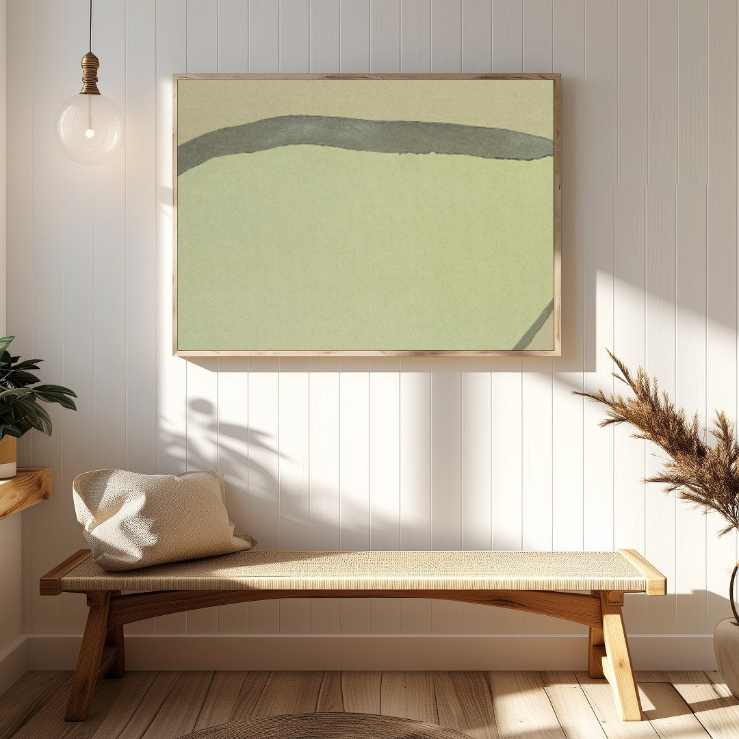 This serene piece captures a solitary figure in a minimalist landscape, blending traditional and for Hallway