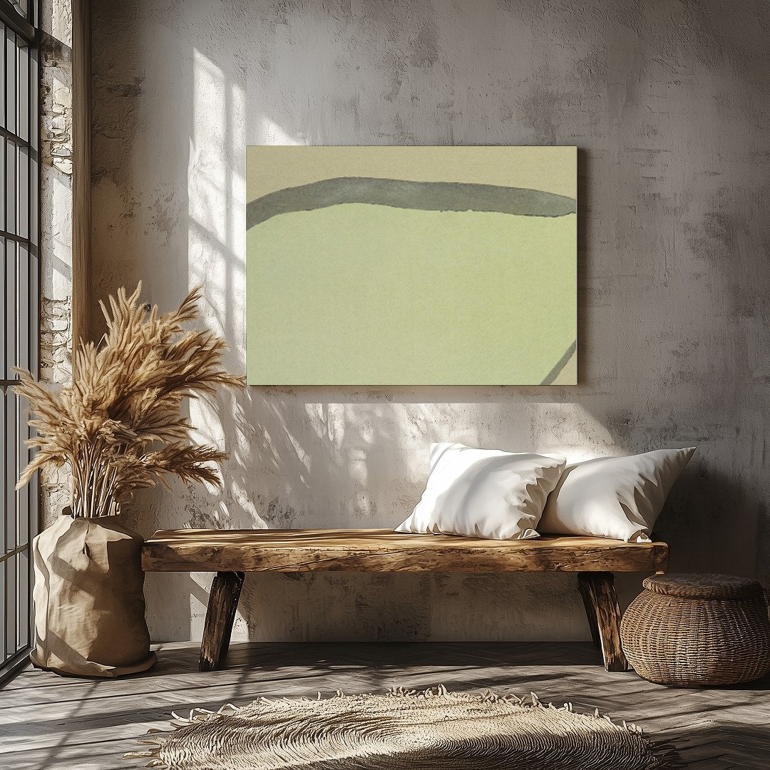 This serene piece captures a solitary figure in a minimalist landscape, blending traditional and for Veranda