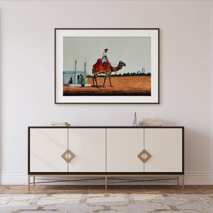 Immerse yourself in a scene of serene travel with this exquisite artwork depicting a rider on a for Foyer