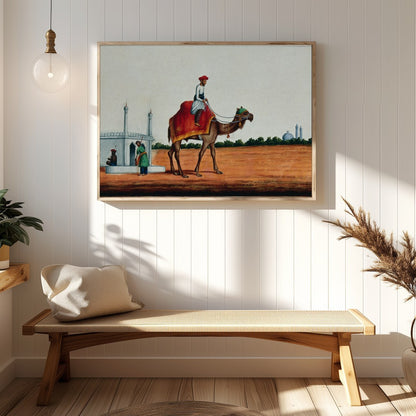 Immerse yourself in a scene of serene travel with this exquisite artwork depicting a rider on a for Hallway