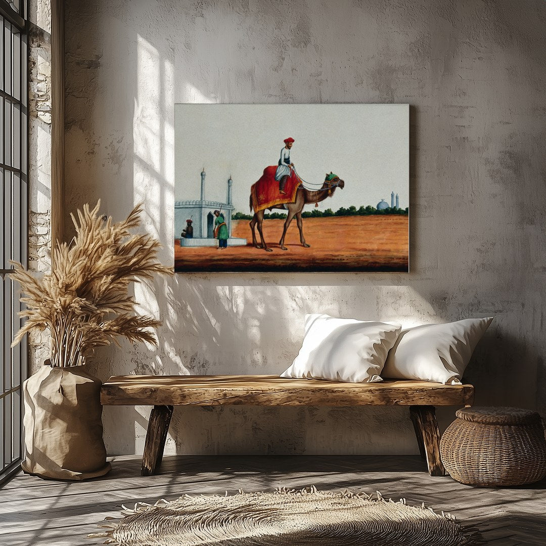 Immerse yourself in a scene of serene travel with this exquisite artwork depicting a rider on a for Veranda