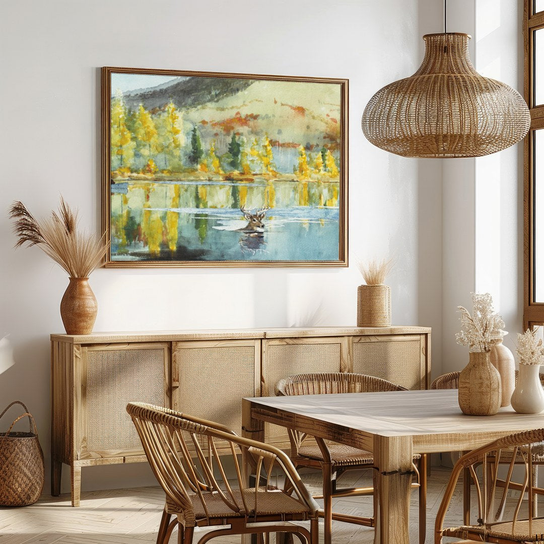 Immerse yourself in the serene beauty of nature with this stunning watercolor artwork. The piece for Dining