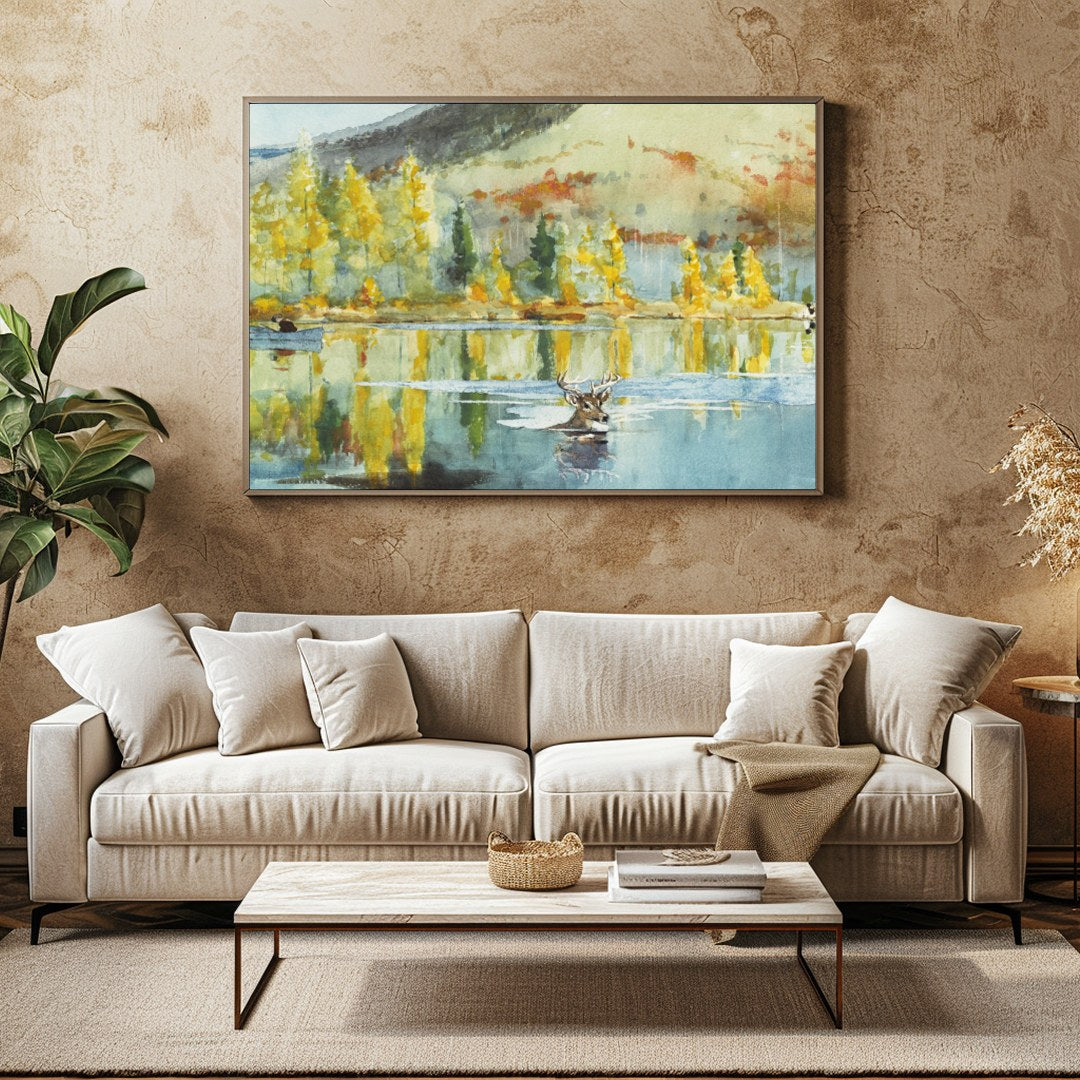 Immerse yourself in the serene beauty of nature with this stunning watercolor artwork. The piece for Family Room