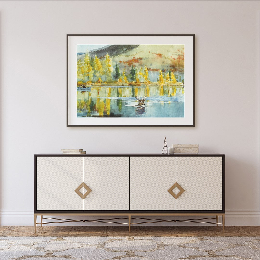 Immerse yourself in the serene beauty of nature with this stunning watercolor artwork. The piece for Foyer
