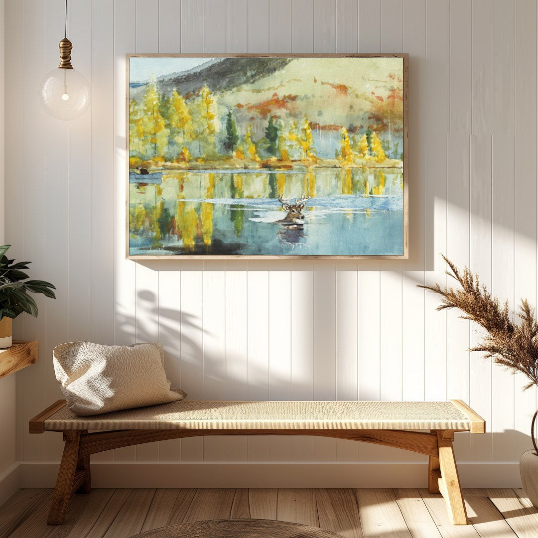 Immerse yourself in the serene beauty of nature with this stunning watercolor artwork. The piece for Hallway