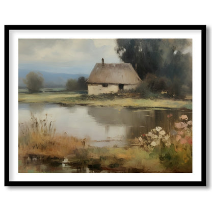 Capture the essence of serene countryside living with this tranquil lakeside scene. The artwork for living-space