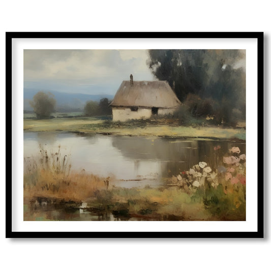 Capture the essence of serene countryside living with this tranquil lakeside scene. The artwork for living-space