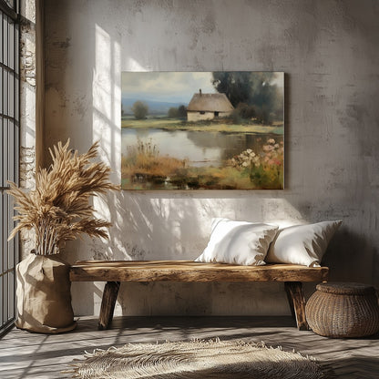 Capture the essence of serene countryside living with this tranquil lakeside scene. The artwork for Veranda