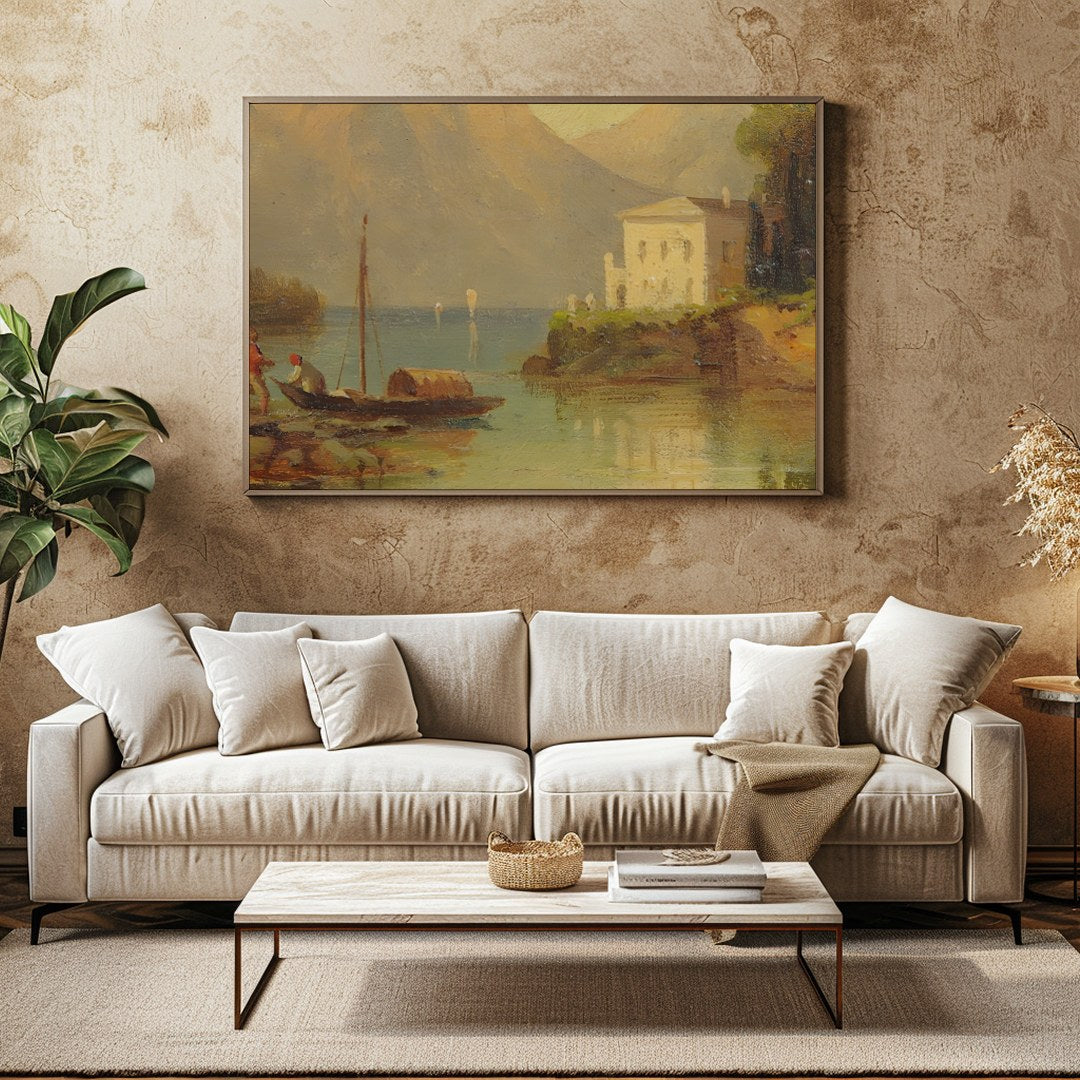 Immerse yourself in the serenity of this captivating landscape, showcasing a gentle lakeside scene for Family Room