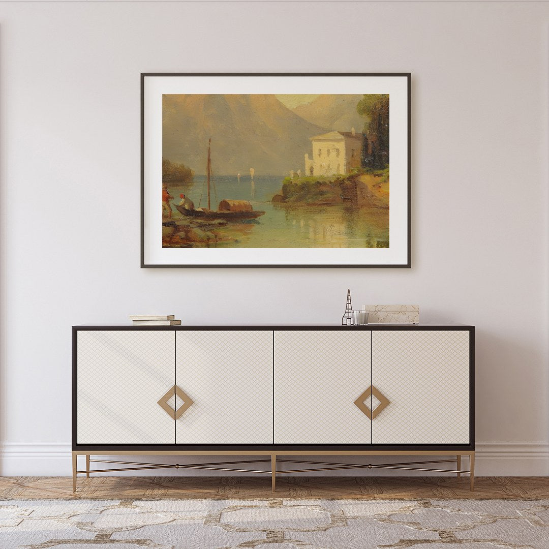 Immerse yourself in the serenity of this captivating landscape, showcasing a gentle lakeside scene for Foyer