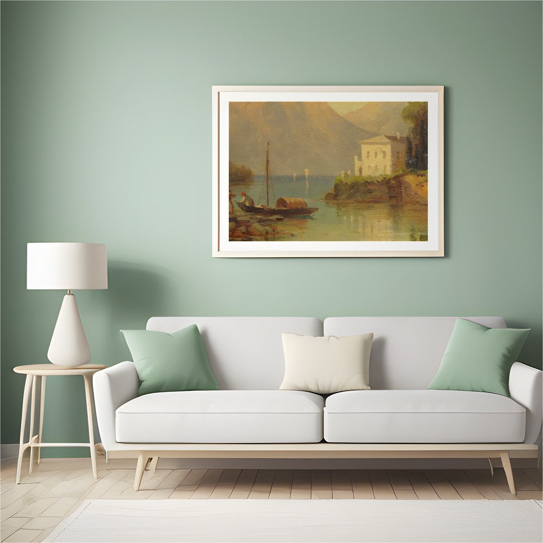 Immerse yourself in the serenity of this captivating landscape, showcasing a gentle lakeside scene for Hall