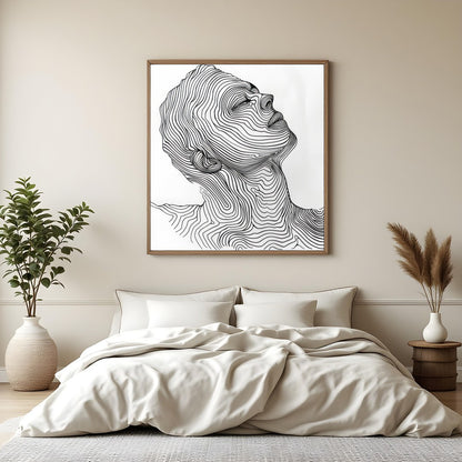 Discover elegance with this mesmerizing linework portrait, capturing the serene profile of a human for Bedroom