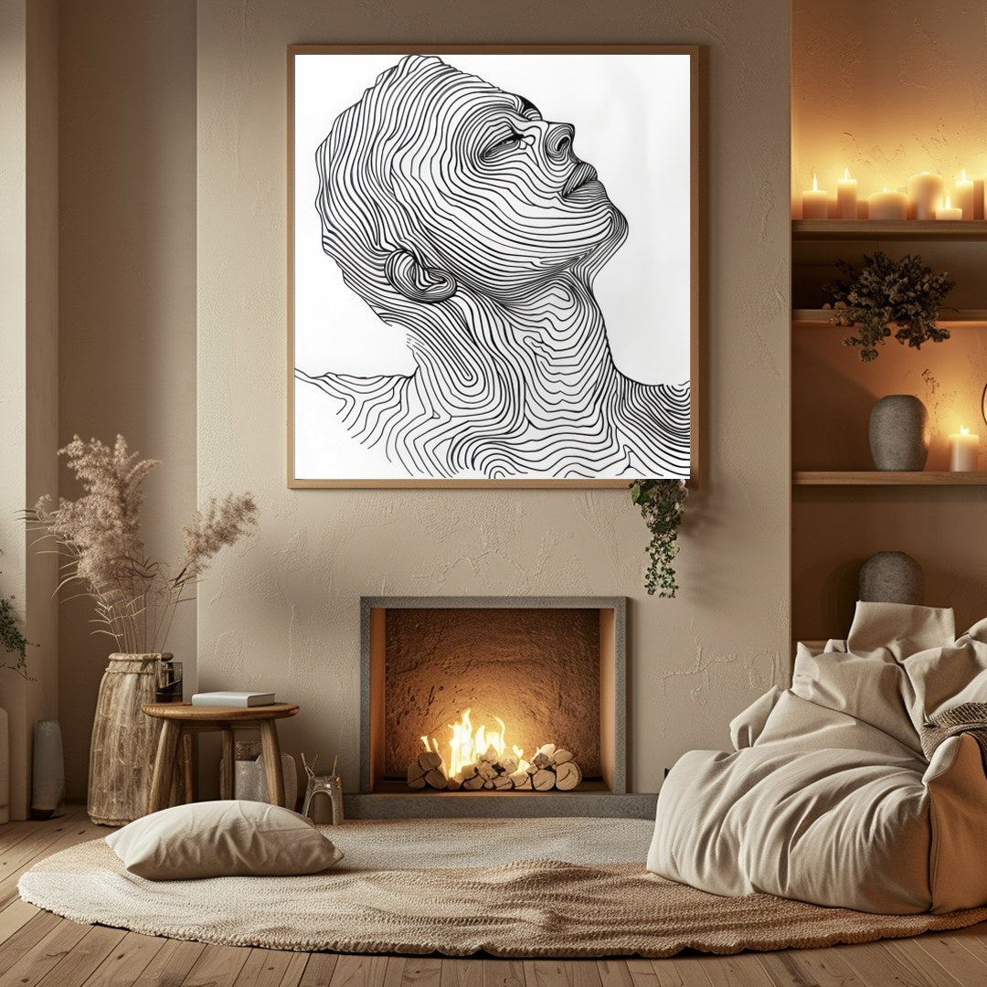 Discover elegance with this mesmerizing linework portrait, capturing the serene profile of a human for Hall