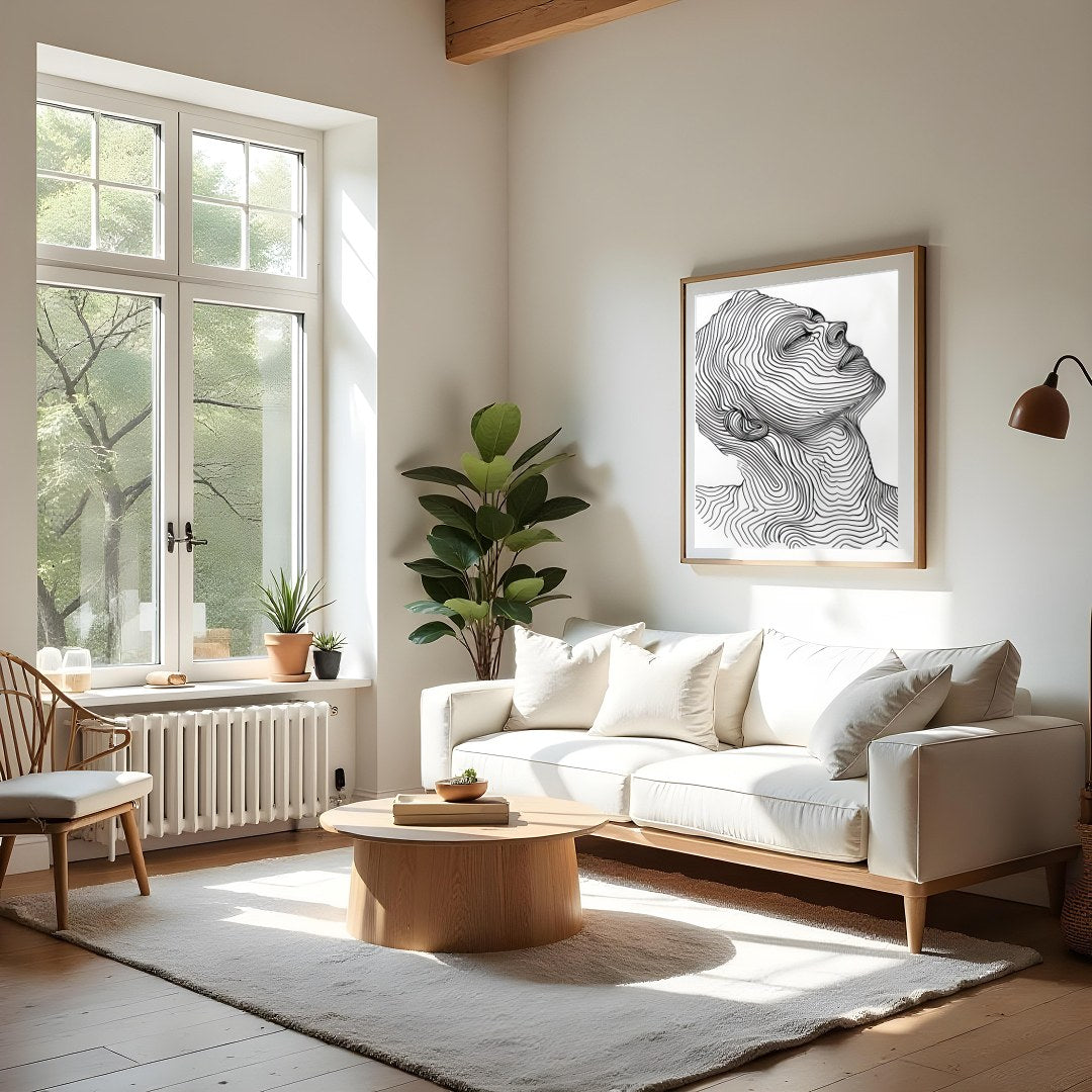 Discover elegance with this mesmerizing linework portrait, capturing the serene profile of a human for Living Room