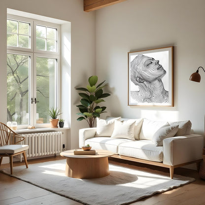 Discover elegance with this mesmerizing linework portrait, capturing the serene profile of a human for Living Room