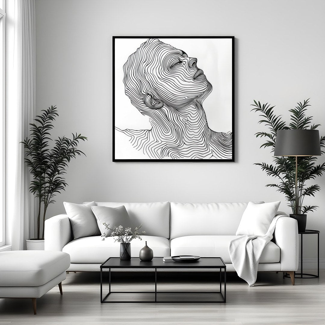Discover elegance with this mesmerizing linework portrait, capturing the serene profile of a human for Sitting Area