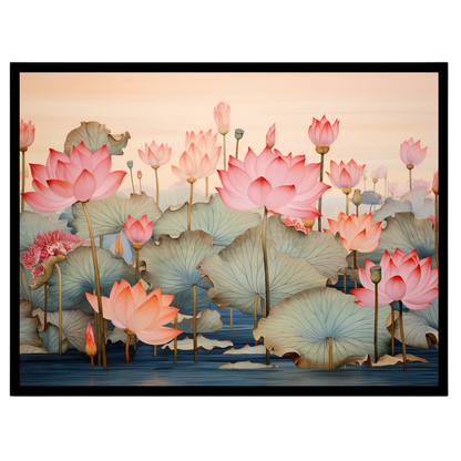 Immerse yourself in the serene beauty of this Pichwai artwork, depicting a tranquil lotus pond with for kitchen