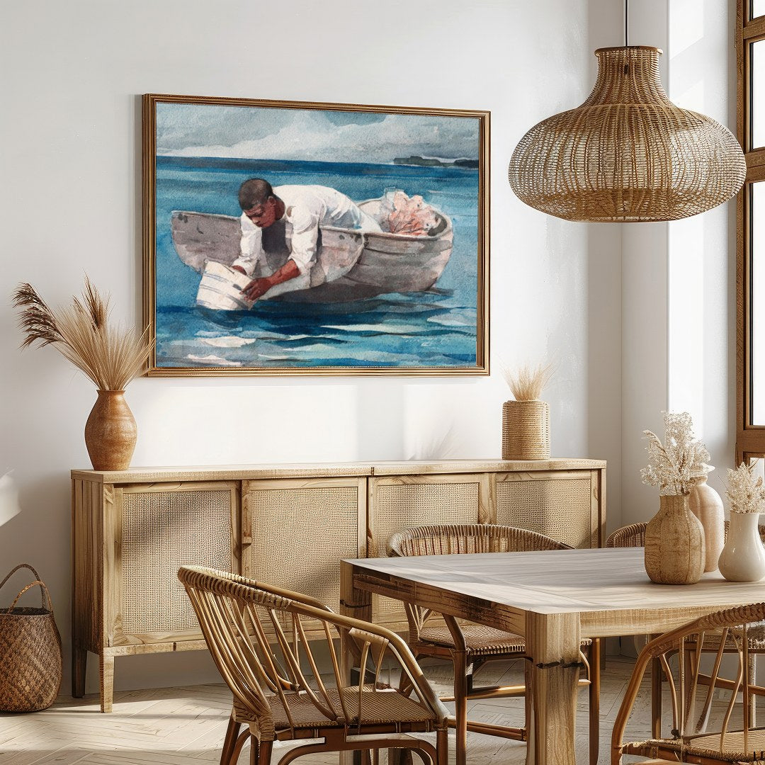 Immerse yourself in the serene beauty of this captivating watercolor painting, featuring a lone for Dining
