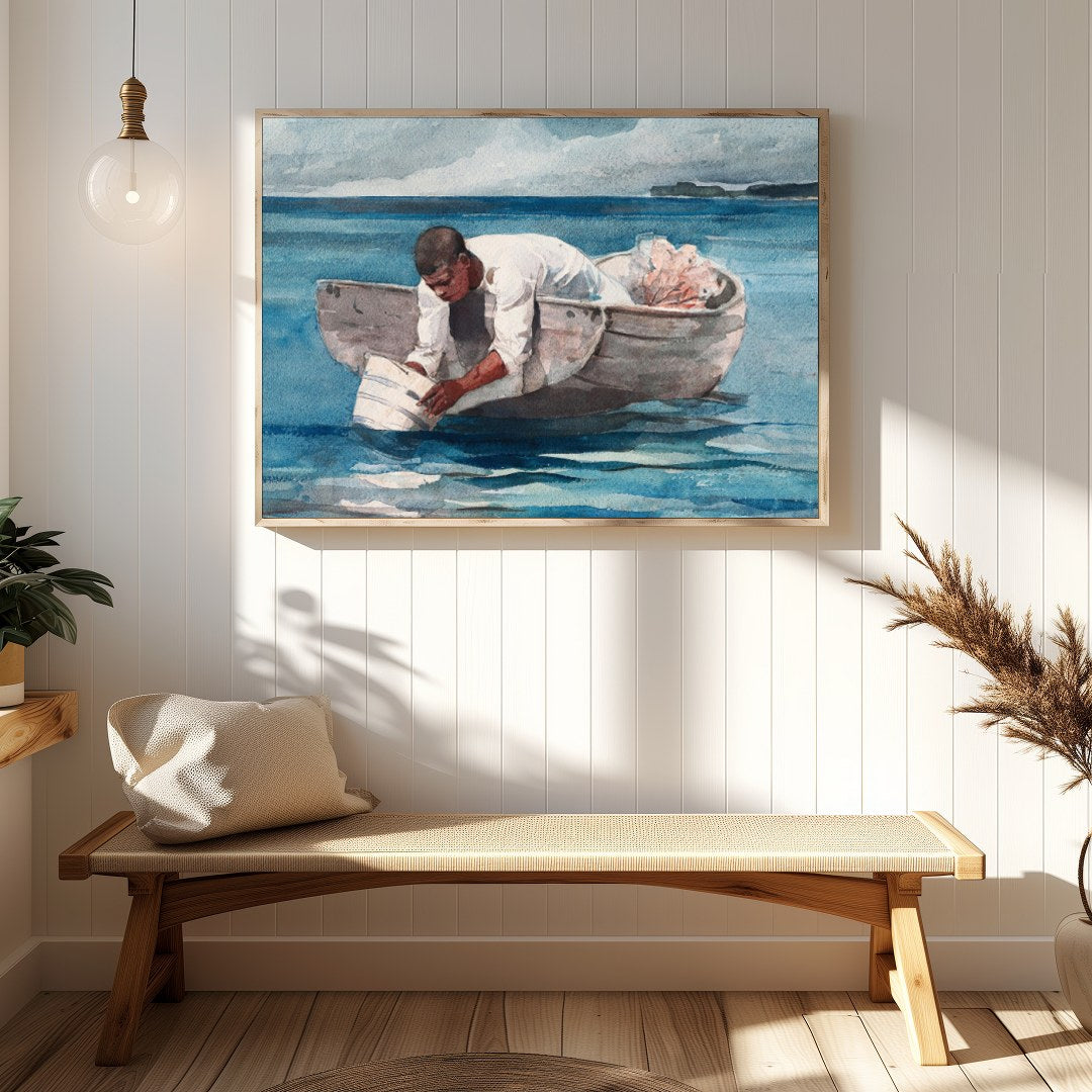 Immerse yourself in the serene beauty of this captivating watercolor painting, featuring a lone for Hallway